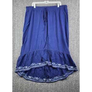 Time and Tru High Low Skirt Women 3XL Blue Excellent Embroidered Boho TTL28735